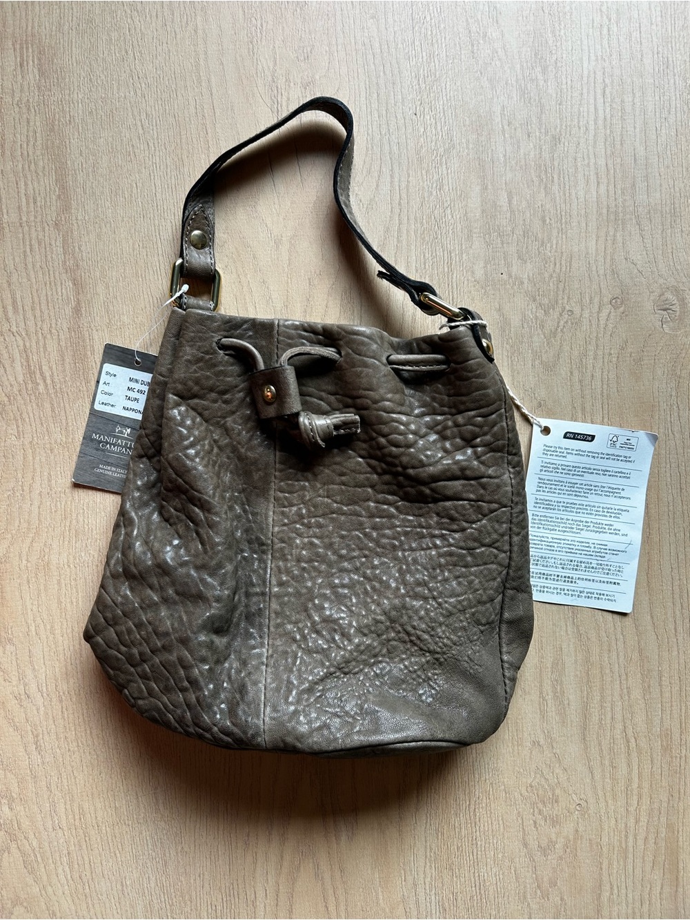 Manifatture Campane Mini Dublino Taupe Nappona Leather Bucket Bag